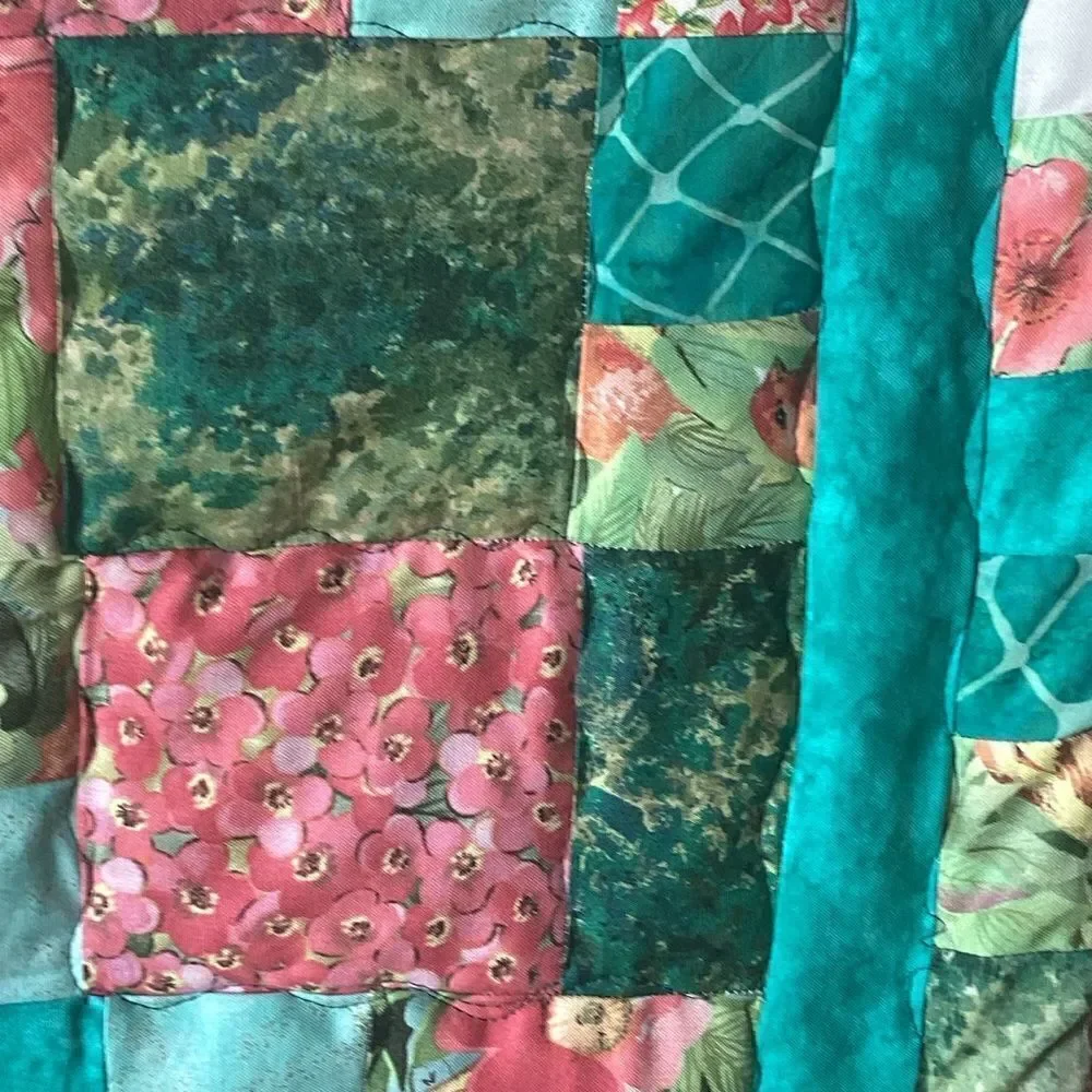 NWT. Turquoises, Corals and Greens Handcrafted Lap Quilt